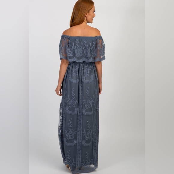 Pinkblush Lace Maxi Dress in Blue / Bump friendly! - Picture 2 of 11